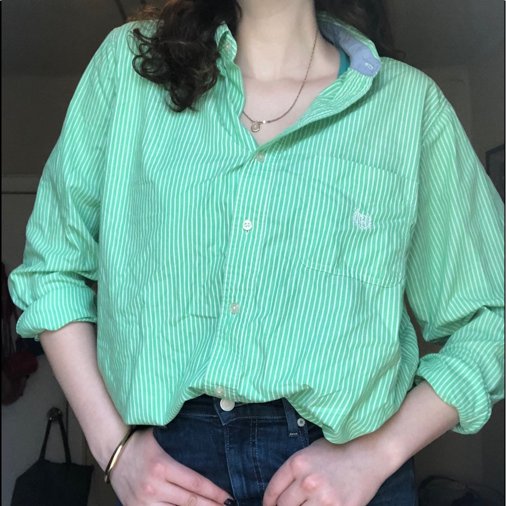 💚💚Oversized Green Pinstripe Button Up
